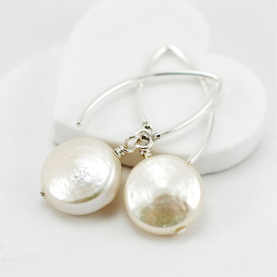 Freshwater Cultured Coin Pearl Drop Earrings