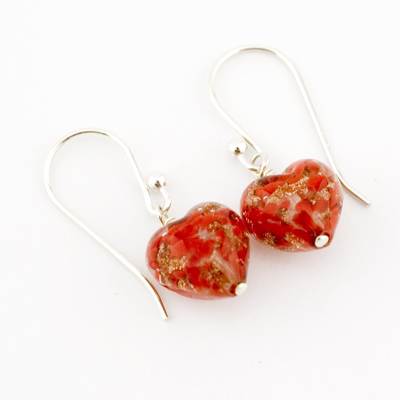 Crimson GLOW Murano Heart Dangle Earrings