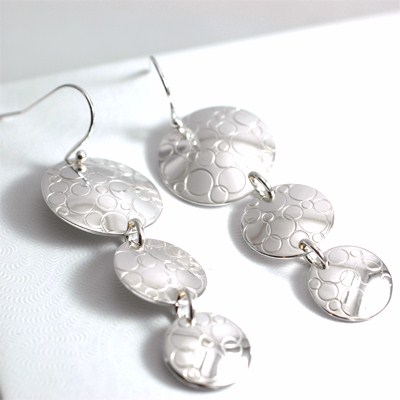 Bubbles Hand Stamped Sterling Silver Earrings