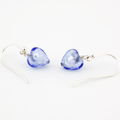 Carolina Blue Murano Heart Earrings